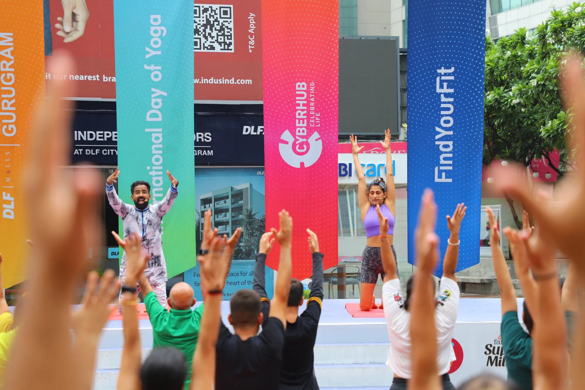 Yoga practice at FindYourFit's International Day of Yoga