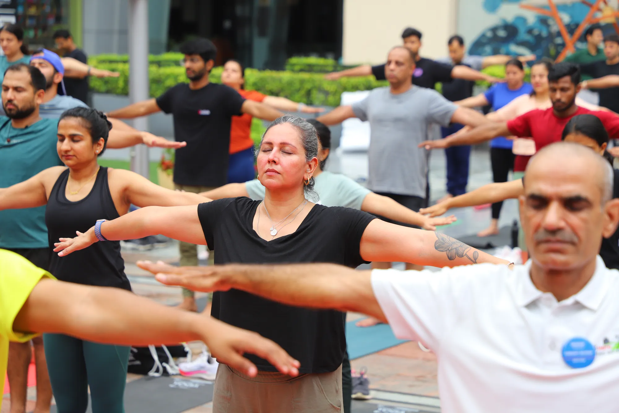 Yoga practice at FindYourFit's International Day of Yoga
