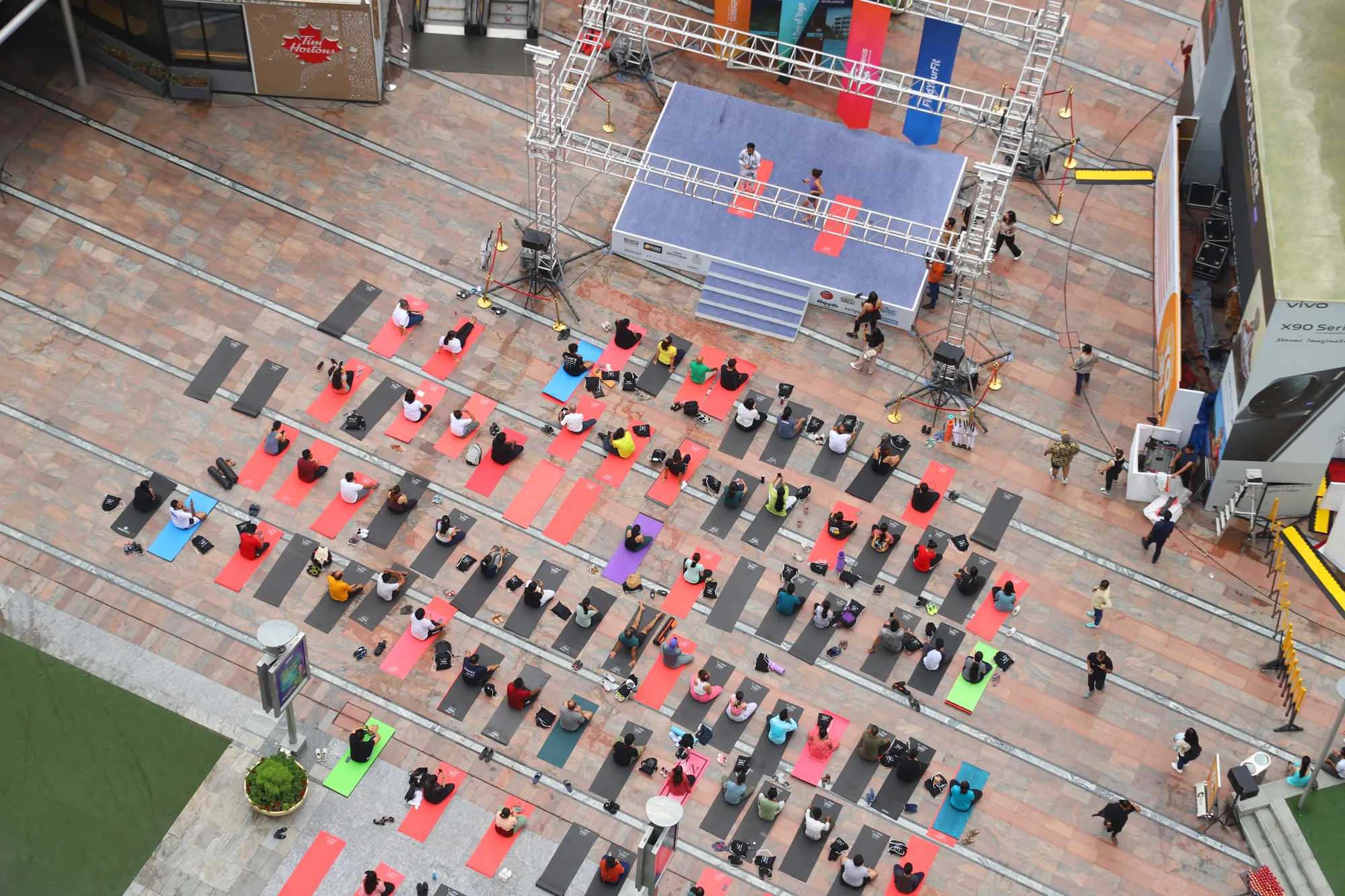 Yoga practice at FindYourFit's International Day of Yoga